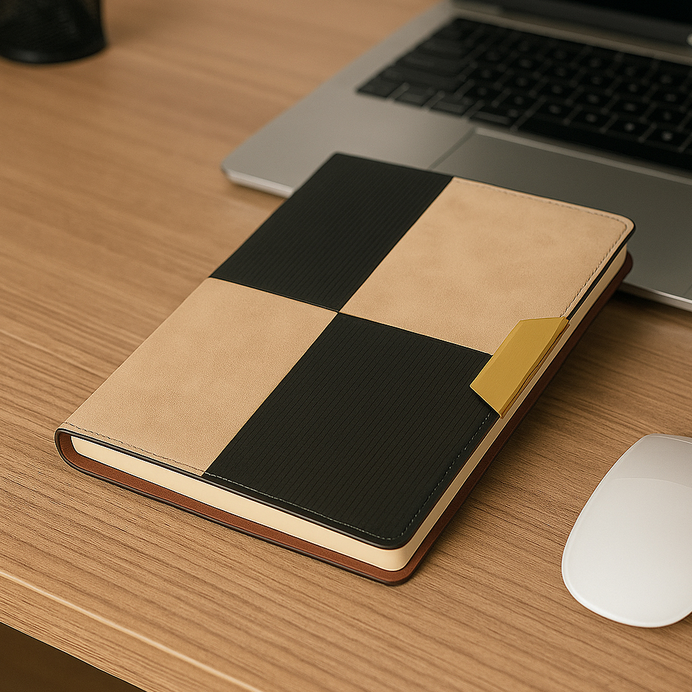 Premium Dual-Tone Executive Hardbound Notebook with Metal Clip