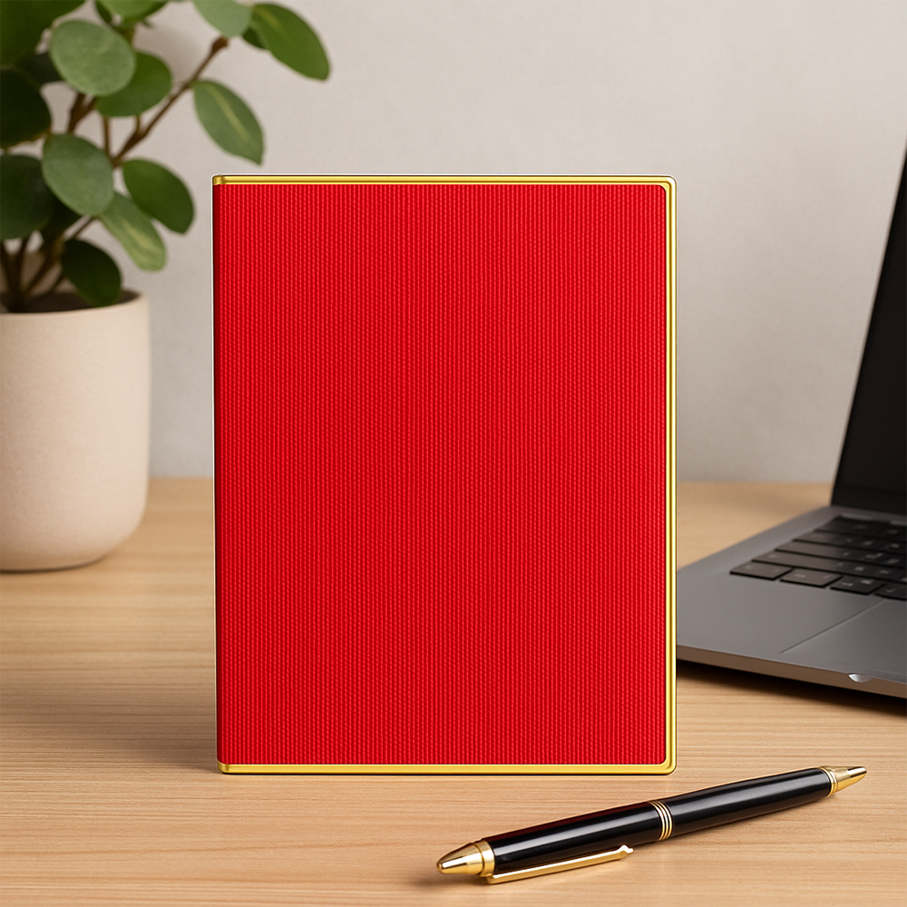 Premium Executive Hardbound Notebook – Red with Gold Border