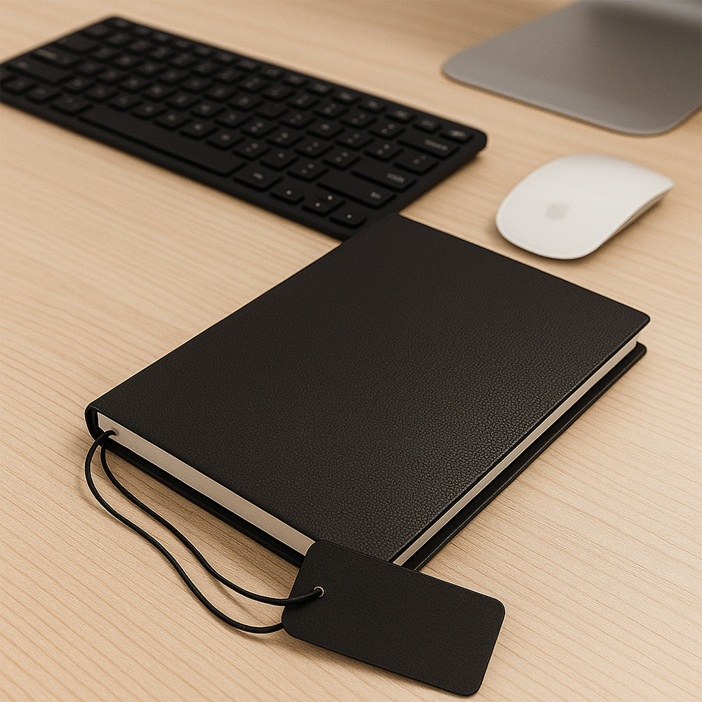 Premium Leather Finish Hardbound Notebook with Hanging Tag – Dark Brown