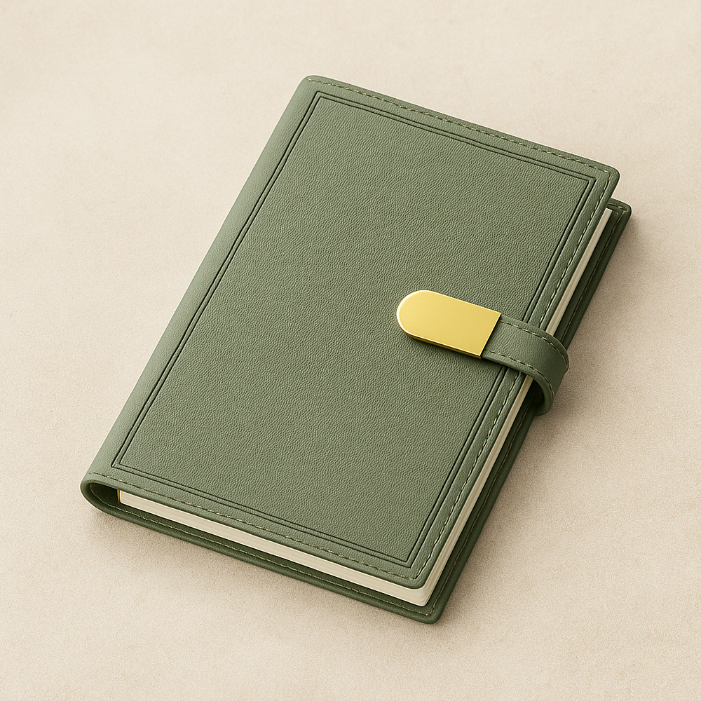 Premium Executive Hardbound Notebook with Metal Lock – Olive Green