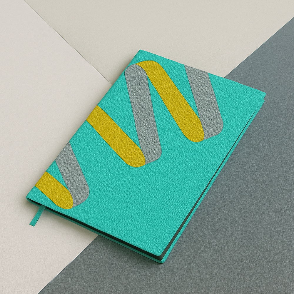 Designer Fabric-Cover Hardbound Notebook – Teal with Abstract Pattern