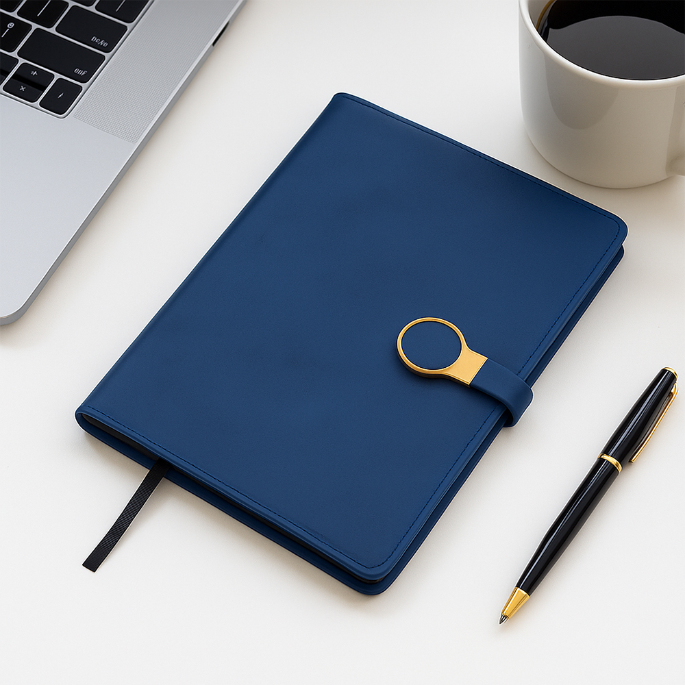 Premium Executive Notebook with Magnetic Ring Lock – Navy Blue