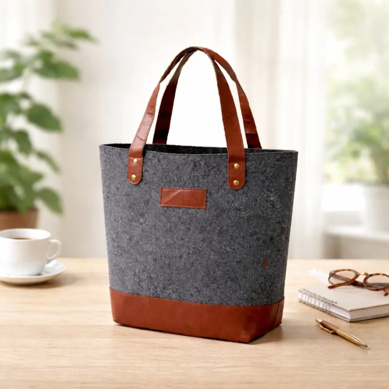 Premium Felt Tote Bag with Leather Handles-13"X14"X3.5"