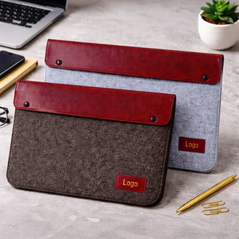 Premium Felt Laptop Sleeve with Leather Flap 15.6" Inches