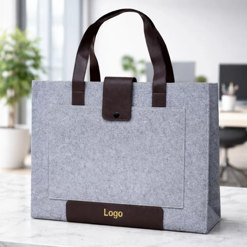 Premium Felt Tote Bag with Leather Handles 13.5" Inches