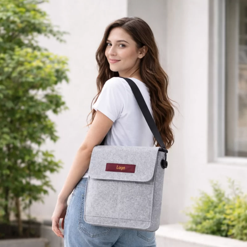 Stylish Grey Felt Sling Bag 34x26x6 cm G/B