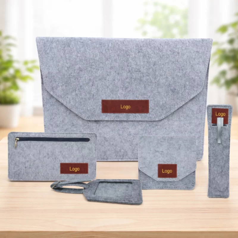 Premium Grey Felt Corporate Gift Set with Custom Logo Branding