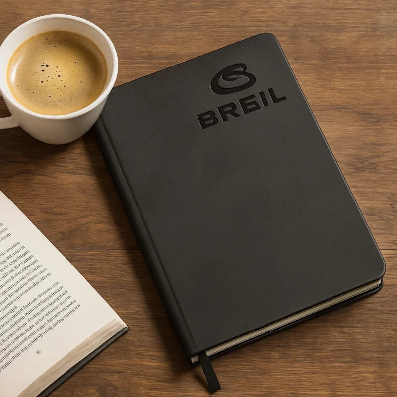 Premium Black PU Leather Notebook with Embossed Logo Finish