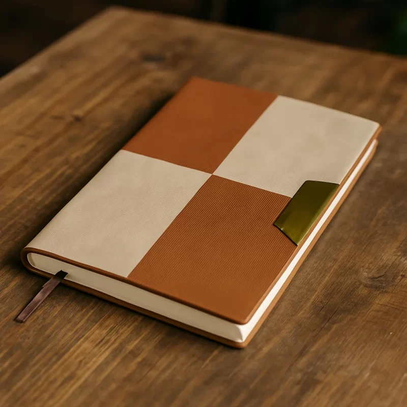 Premium Dual-Tone Executive Notebook with Textured Panels & Gold Metal Closure