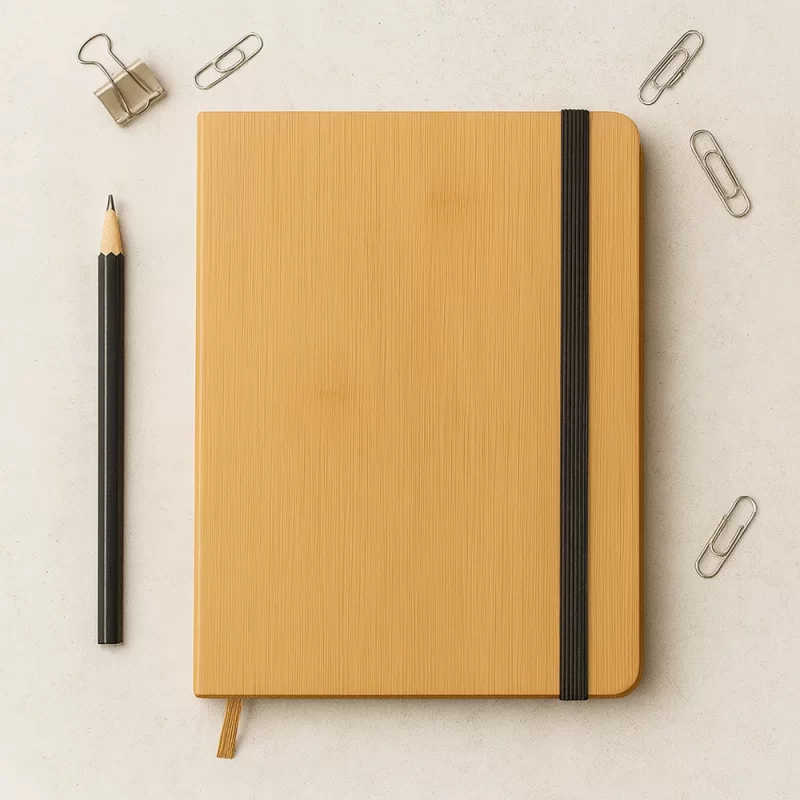 Eco-Friendly Bamboo Finish Notebook with Elastic Closure