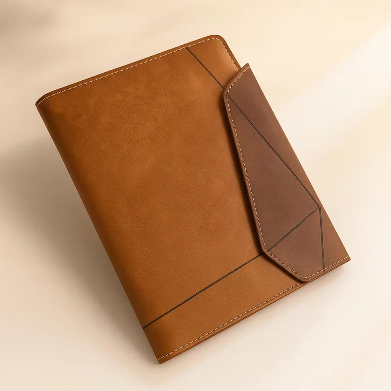 Premium Tan PU Leather Notebook with Angular Flap Design