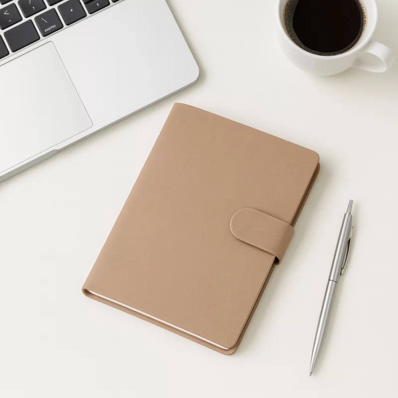 Premium Beige PU Leather Notebook with Minimal Strap Closure