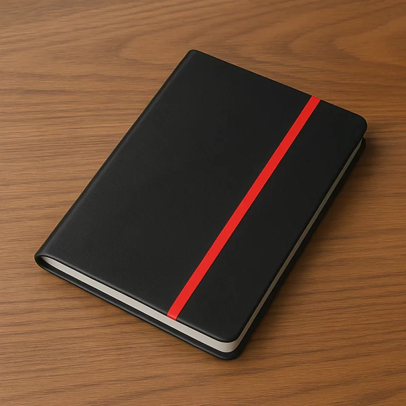 Premium Black Executive Notebook with Bold Red Center Strip