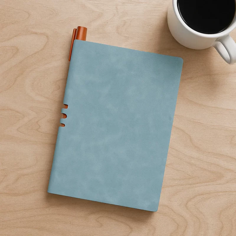 Premium Pastel Blue PU Leather Notebook with Disc Binding & Pen Clip