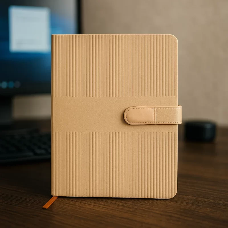 Luxury PU Leather Notebook with Strap Closure & Textured Finish