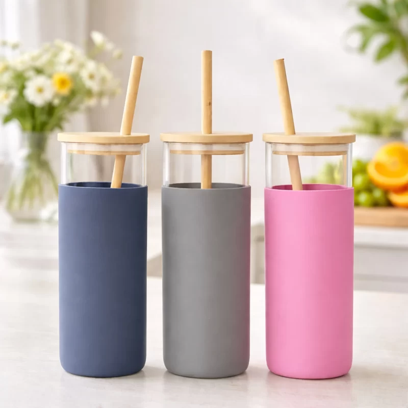 Premium Glass Tumbler with Bamboo Lid & Reusable Straw