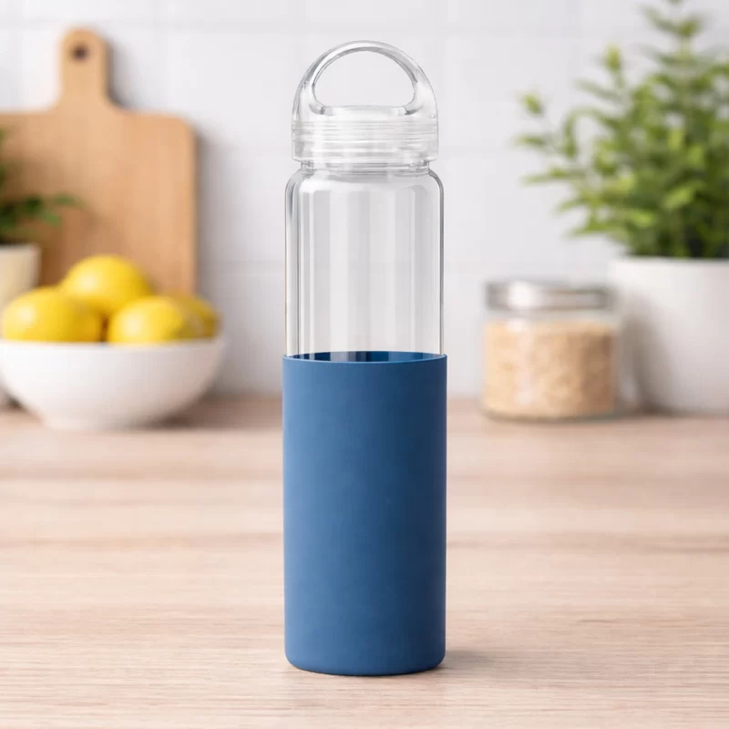 Premium Borosilicate Glass Water Bottle with Silicone Grip & Easy Pick Cap – 750 ML