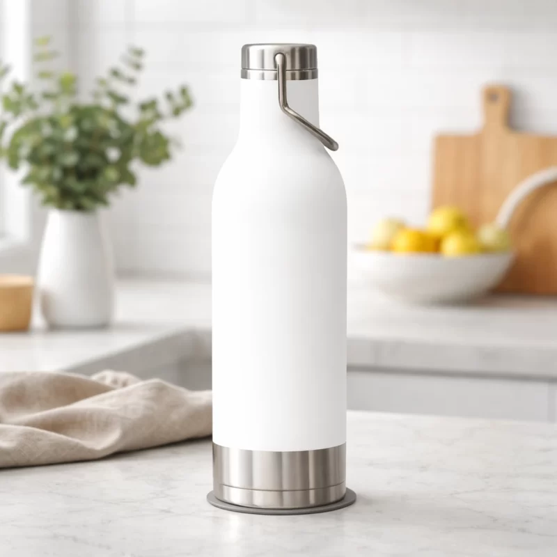 Premium Stainless Steel Insulated Water Bottle – Matte White Finish with Steel Base
